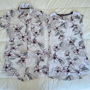 3 Piece Nicole Miller Women's Nightwear Dress, Short Set – Pink Floral Elegance